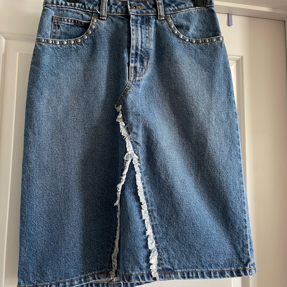 Denim Blue Skirt with Studded Detail
